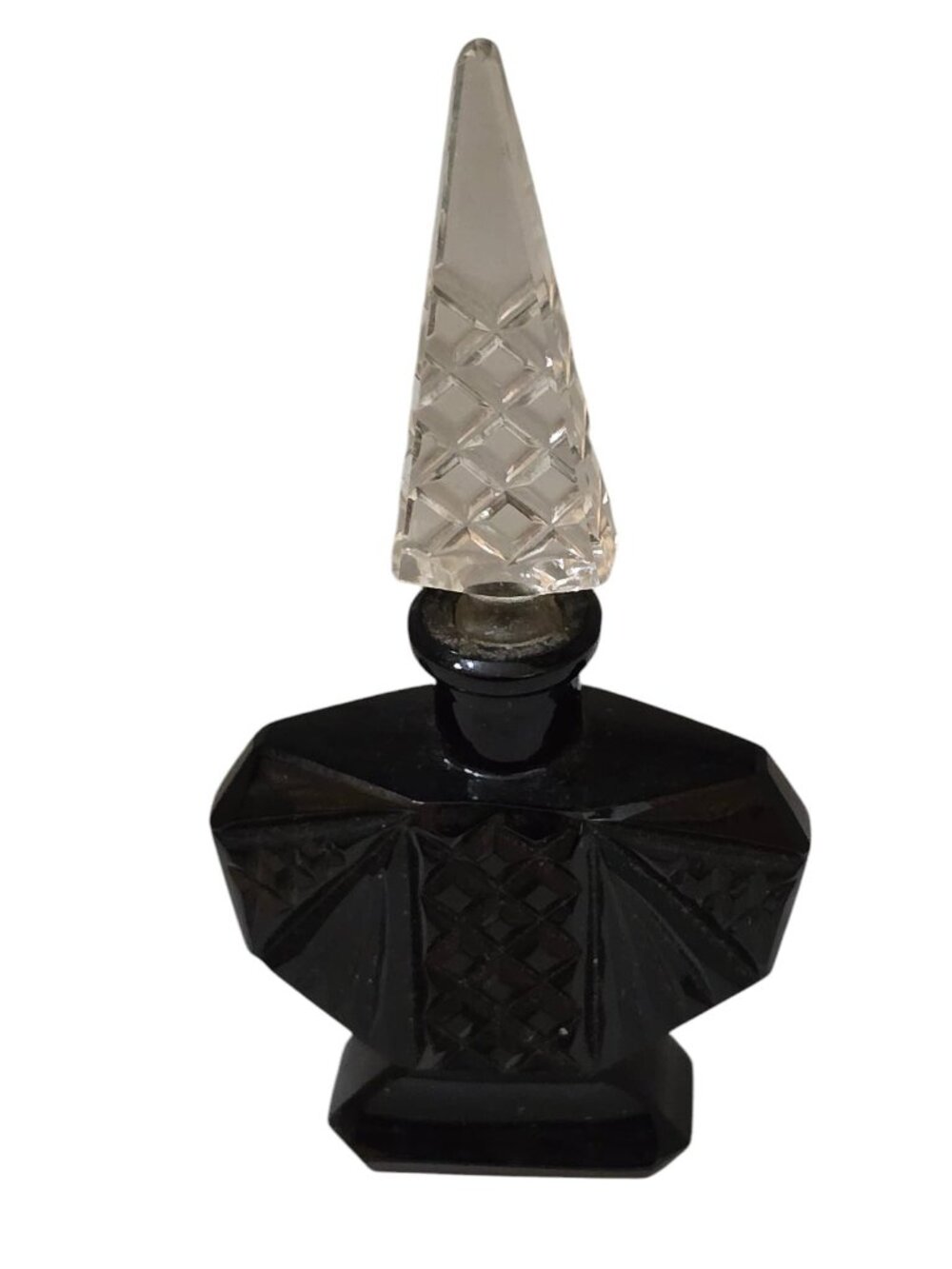 Beautiful Deco Crystal Signed Czechoslovakia Molded Glass Mini Perfume Bottle